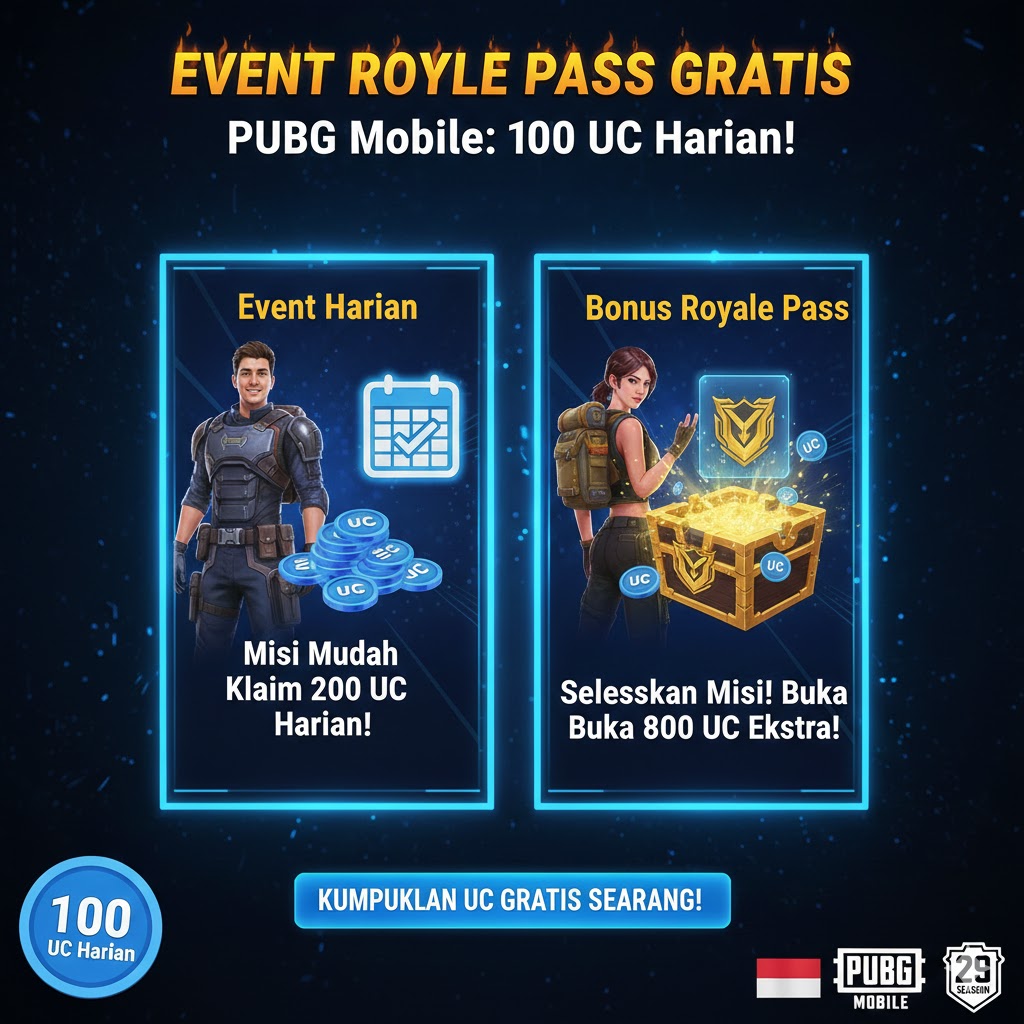 Event Royale Pass Gratis PUBG Mobile: 1000 UC Harian!
